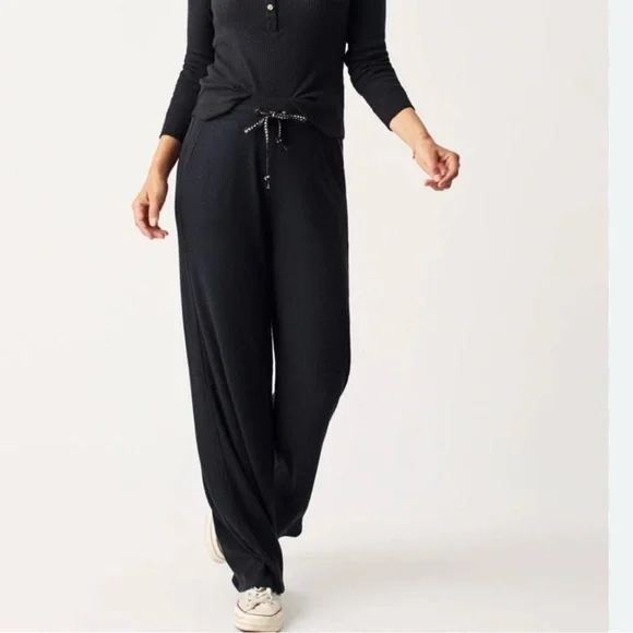 Faherty Black Legend Ribbed Roscoe Wide Leg Pants XXL - Picture 2 of 12